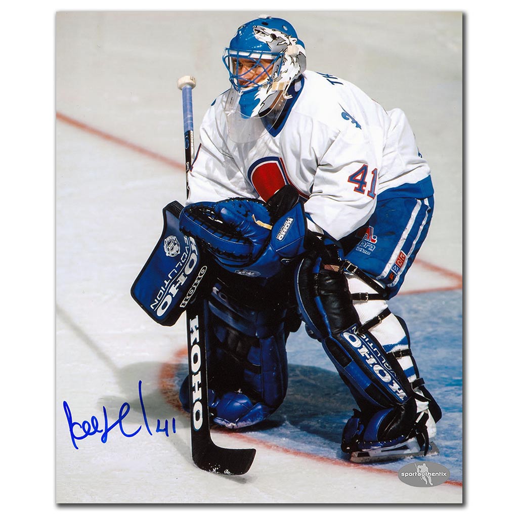 Jocelyn Thibault autographed Quebec Nordiques 8x10 photo white jersey game action