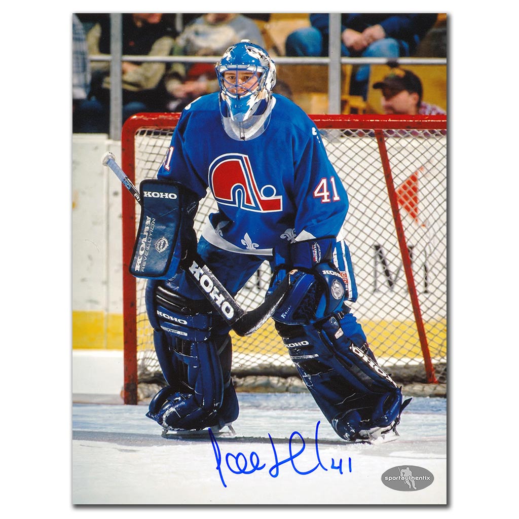 Jocelyn Thibault autographed Quebec Nordiques 8x10 photo between the pipes