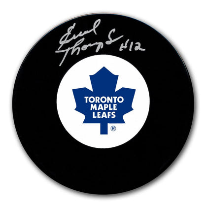 Errol Thompson autographed Toronto Maple Leafs hockey puck, signed with #42 and COA, showcasing the team logo on its face.