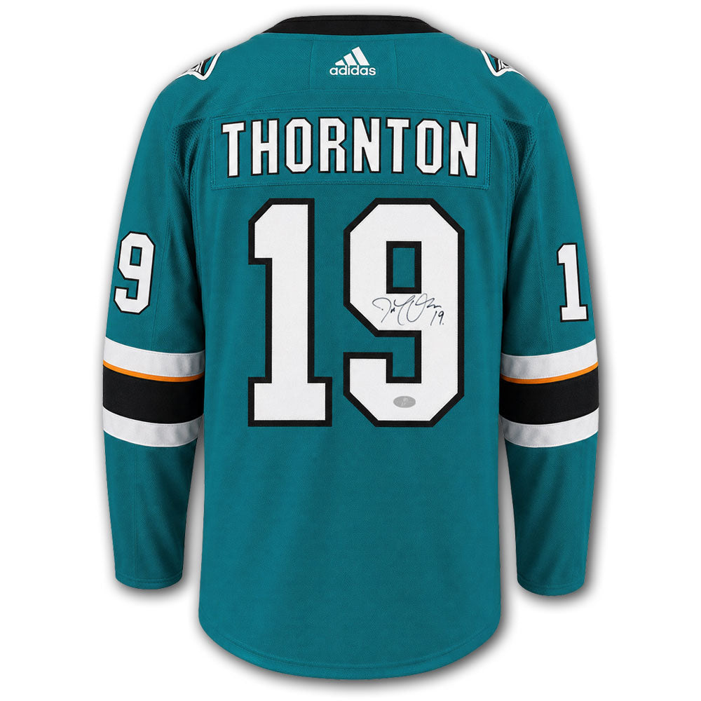 Joe Thornton autographed San Jose Sharks Adidas Pro jersey back with Thornton nameplate, number 19, autograph and SportAuthentix hologram
