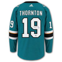 Joe Thornton autographed San Jose Sharks Adidas Pro jersey back with Thornton nameplate, number 19, autograph and SportAuthentix hologram