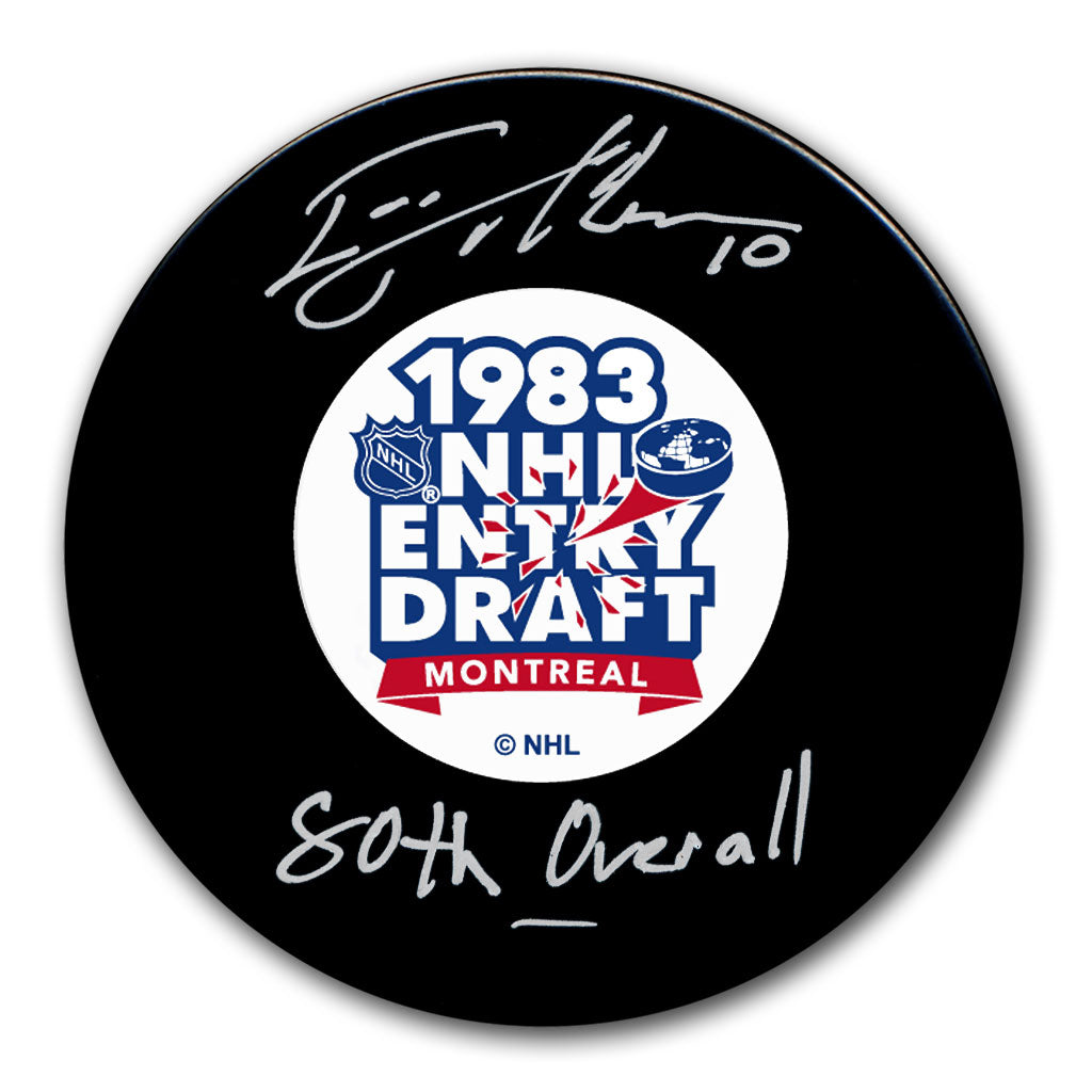 Esa Tikkanen autographed 1983 NHL Draft hockey puck with 80th Overall inscription