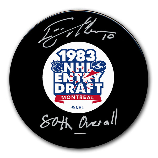 Esa Tikkanen autographed 1983 NHL Draft hockey puck with 80th Overall inscription