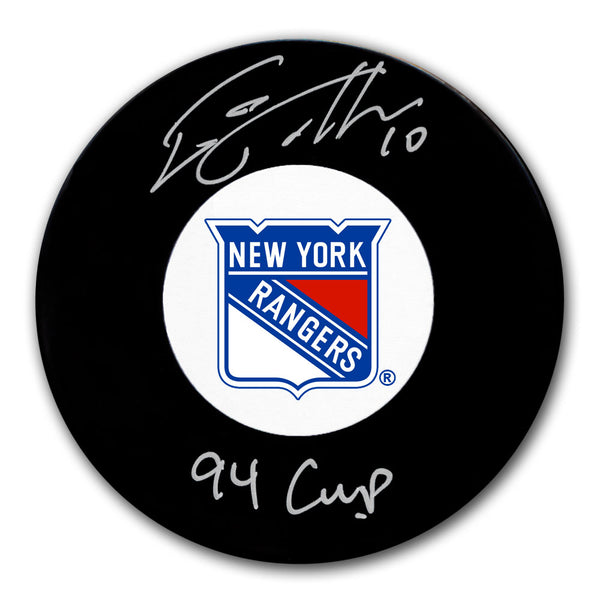 Esa Tikkanen autographed New York Rangers hockey puck with 94 Cup inscription