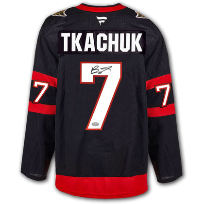 Brady Tkachuk Ottawa Senators black Fanatics Premium autographed jersey, featuring number 7 and authentic signature above the number.