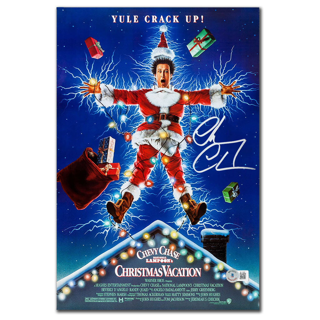 Affiche de film signée Chevy Chase CHRISTMAS VACATION 11x17 BAS COA