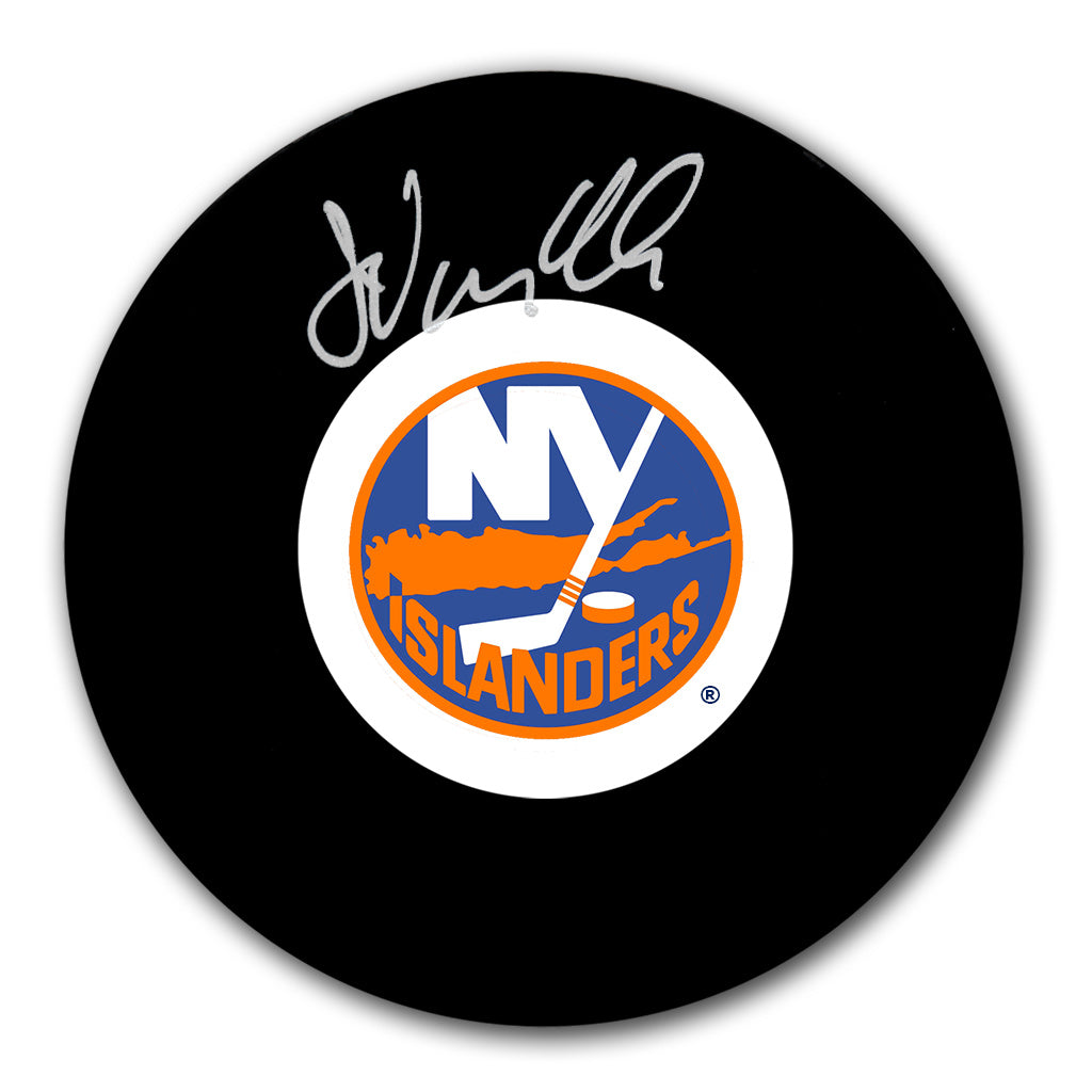 John Vanbiesbrouck autographed New York Islanders hockey puck with silver signature