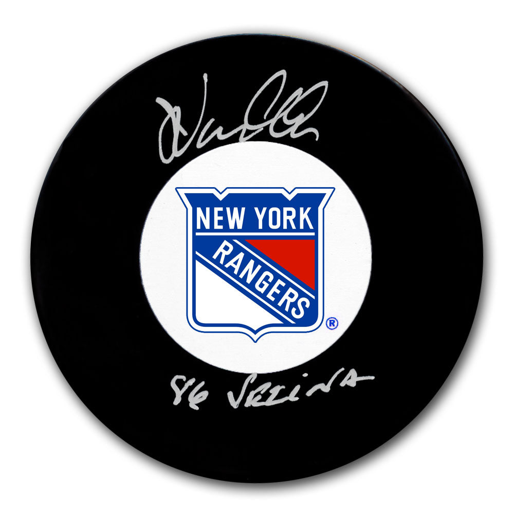 John Vanbiesbrouck autographed New York Rangers hockey puck with 1986 Vezina inscription