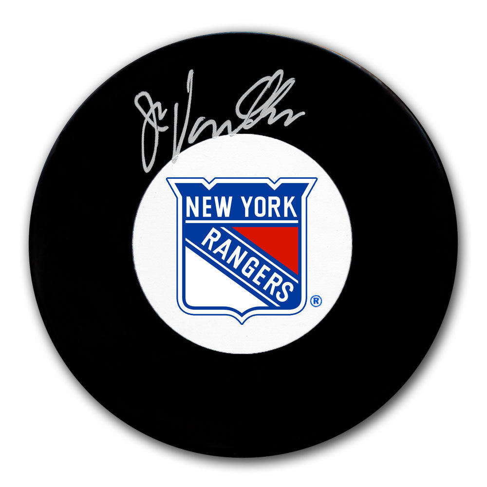 John Vanbiesbrouck autographed New York Rangers hockey puck with silver signature