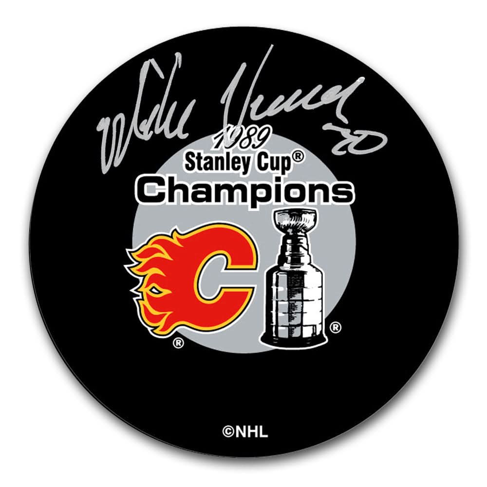 Mike Vernon Calgary Flames 1989 Stanley Cup Champions Autographed Puck - Sport Authentix Inc