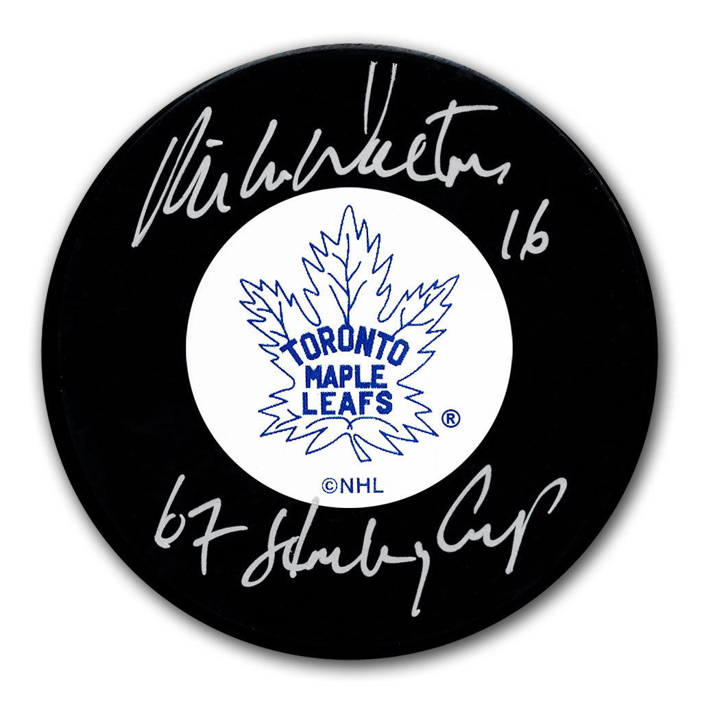 Mike Walton autographed Toronto Maple Leafs hockey puck with 1967 Stanley Cup inscription