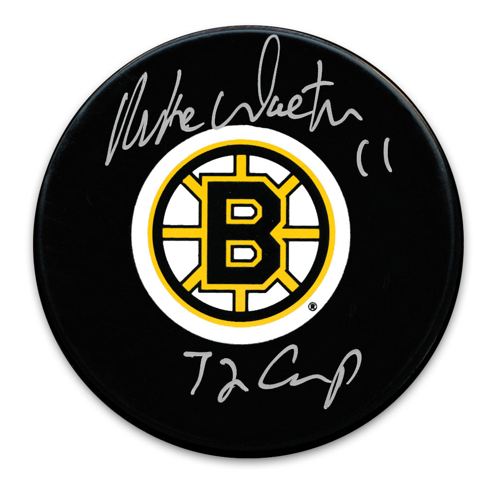 Rondelle autographiée de la Coupe 1972 des Bruins de Boston de Mike Walton