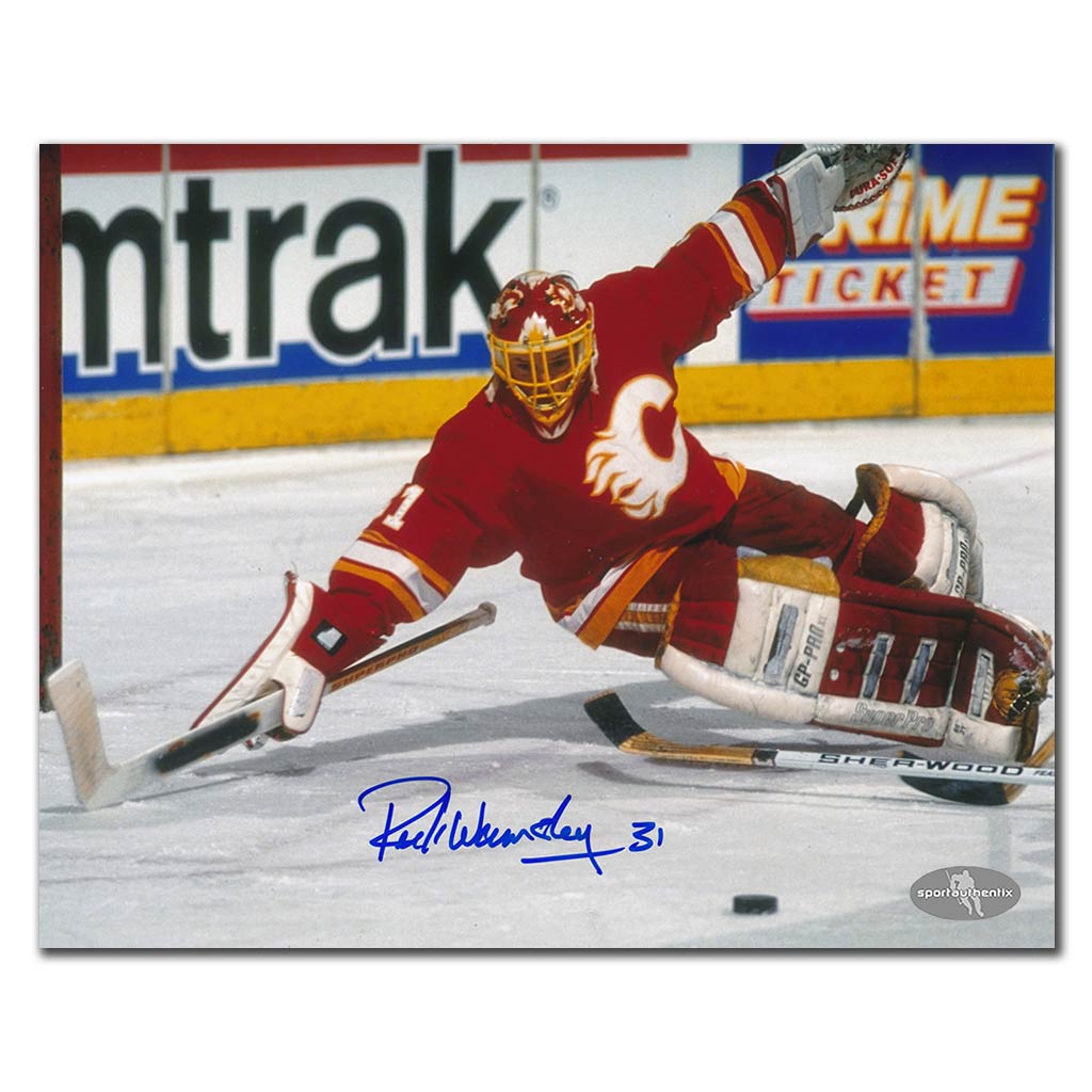 Rick Wamsley autographed Calgary Flames 8x10 photo diving save