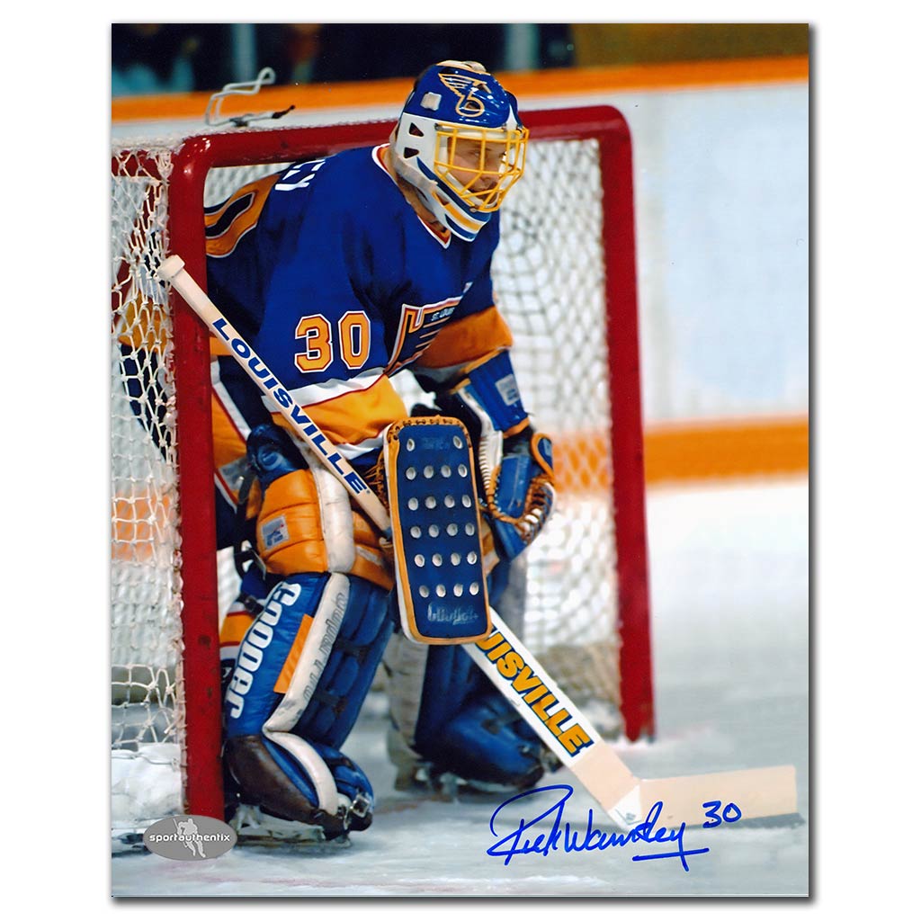 Rick Wamsley autographed St. Louis Blues 8x10 photo blue jersey game action