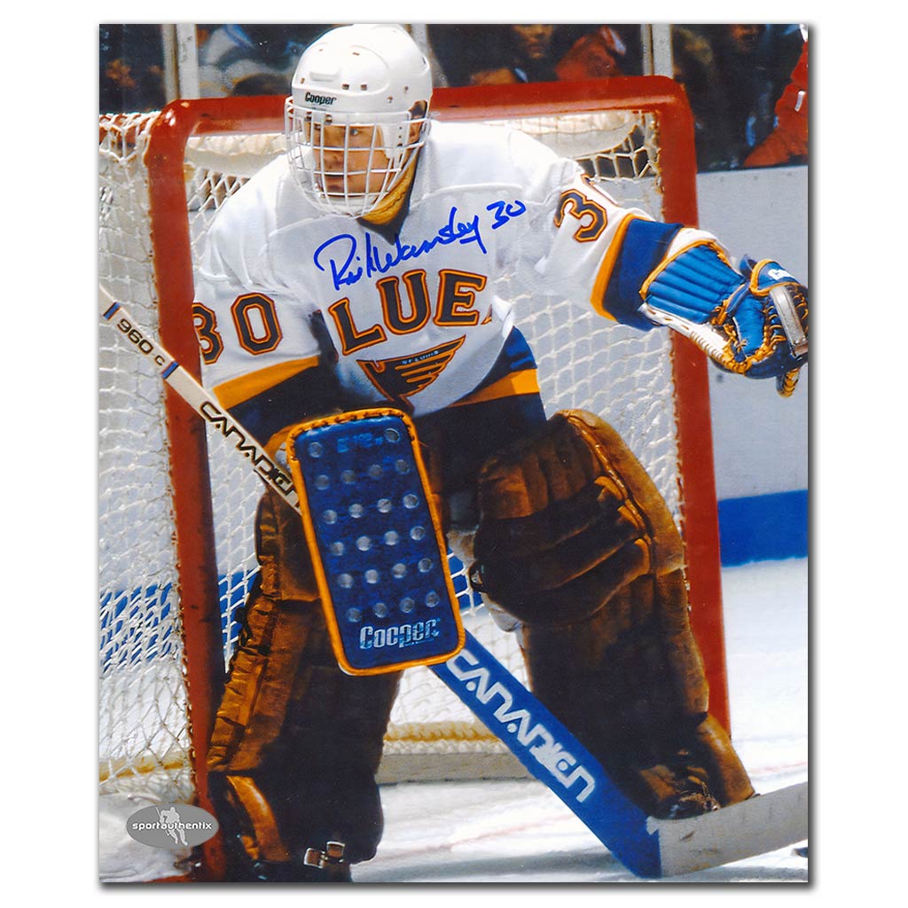 Rick Wamsley autographed St. Louis Blues 8x10 photo white jersey game action