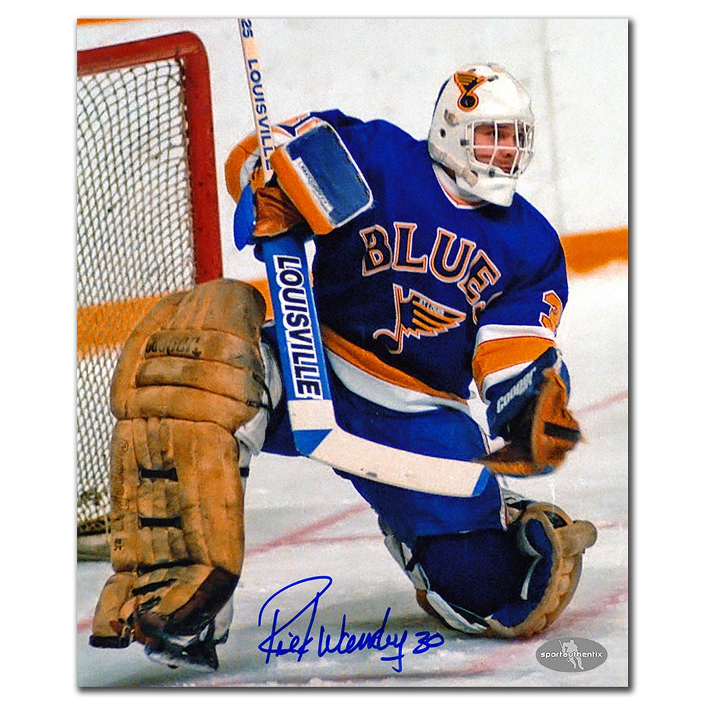 Rick Wamsley autographed St. Louis Blues 8x10 photo blue jersey glove save