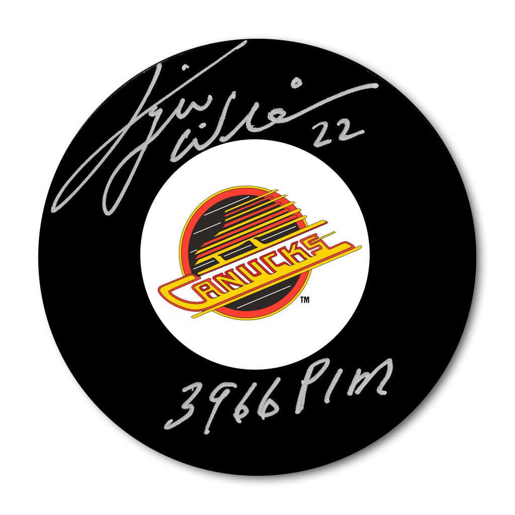 Tiger Williams Vancouver Canucks 3966 PIMS Autographed Puck