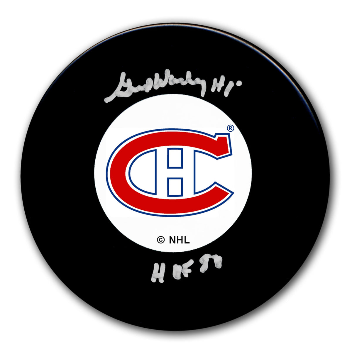 Gump Worsley Montreal Canadiens HOF Original 6 Autographed Puck - Sport Authentix Inc