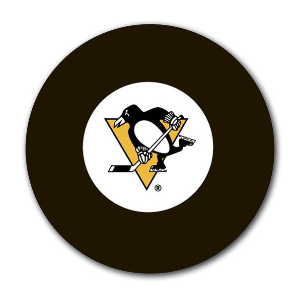 Pittsburgh Penguins 1990s logo hockey puck for an upcoming Ken Wregget autograph signing