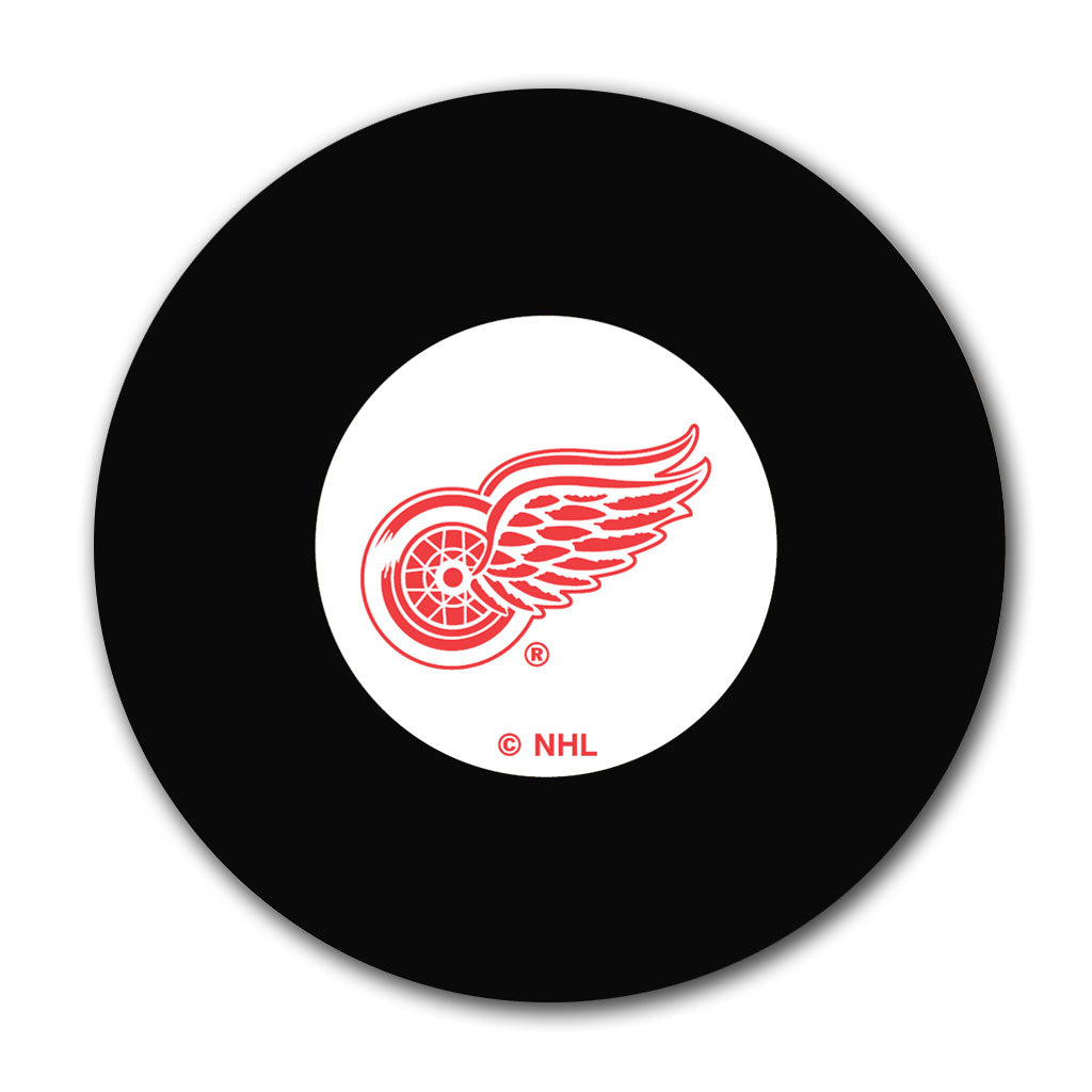 Detroit Red Wings logo hockey puck for an upcoming Ken Wregget autograph signing