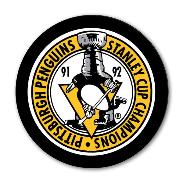 Pittsburgh Penguins 1991-92 Stanley Cup Champions puck for a Ken Wregget signing
