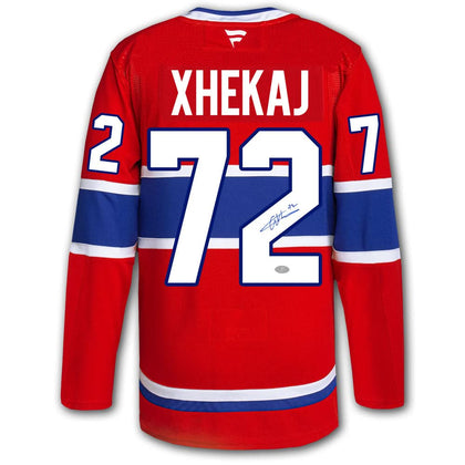 Arber Xhekaj Montreal Canadiens Fanatics Premium Jersey, autographed on the back, a standout signed memorabilia piece for NHL fans.