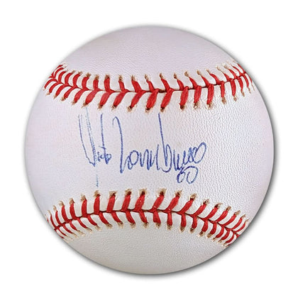 Victor Zambrano autographed official Major League Baseball, featuring a clear signature across the white leather with visible red stitching.