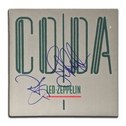 Led Zeppelin CODA LP album signed on the cover in bold blue by Robert Plant & John Paul Jones, with JSA COA.