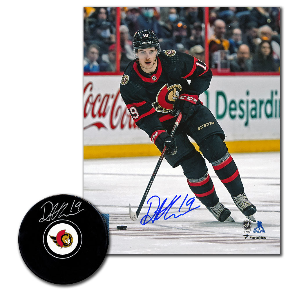 Drake Batherson autographed Ottawa Senators hockey puck and 8x10 photo combo