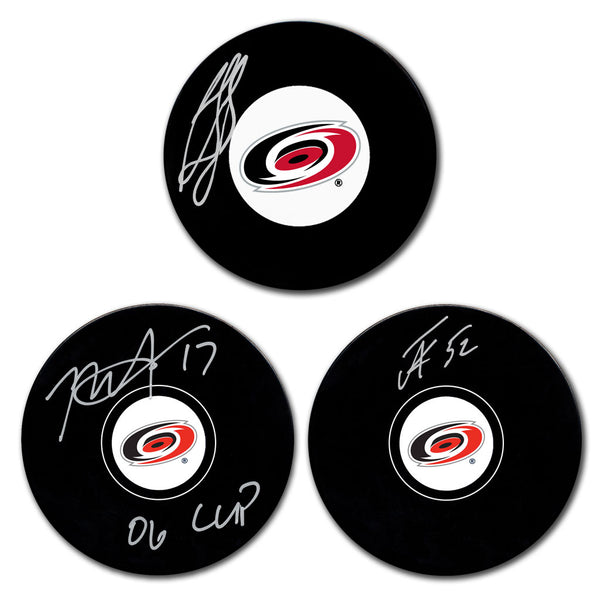 Ron Francis Rod Brind'Amour and Pyotr Kochetkov autographed Carolina Hurricanes hockey puck bundle
