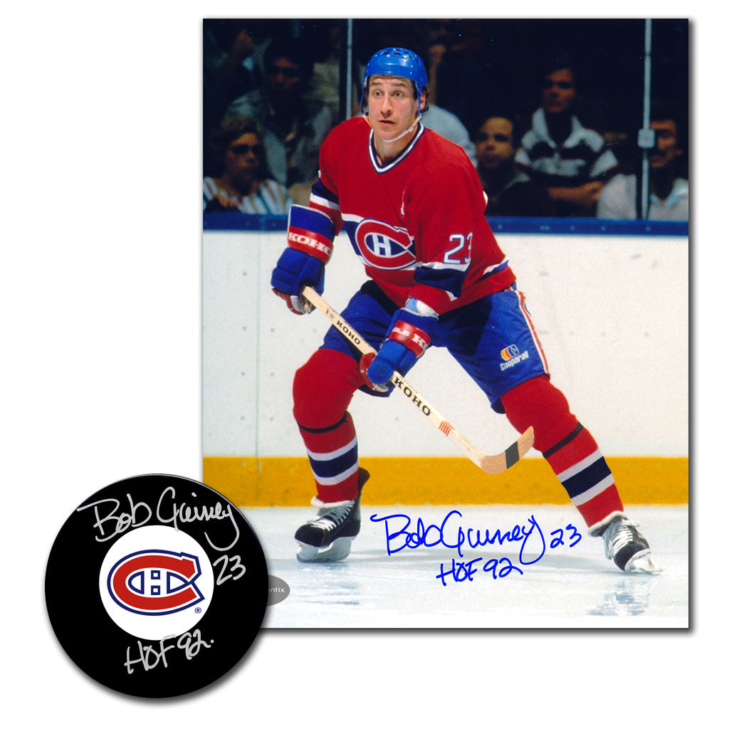 Bob Gainey Autographed Montreal Canadiens Hockey Puck & 8x10 Photo Combo